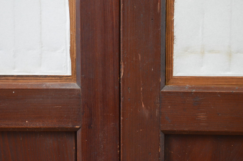 アンティーク建具　和の情緒を演出する幅広障子帯戸2枚セット(引き戸、板戸、障子戸、組子)(R-067525)