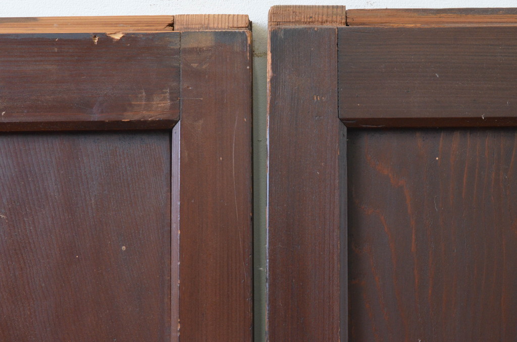 アンティーク建具　和の情緒を演出する幅広障子帯戸2枚セット(引き戸、板戸、障子戸、組子)(R-067530)