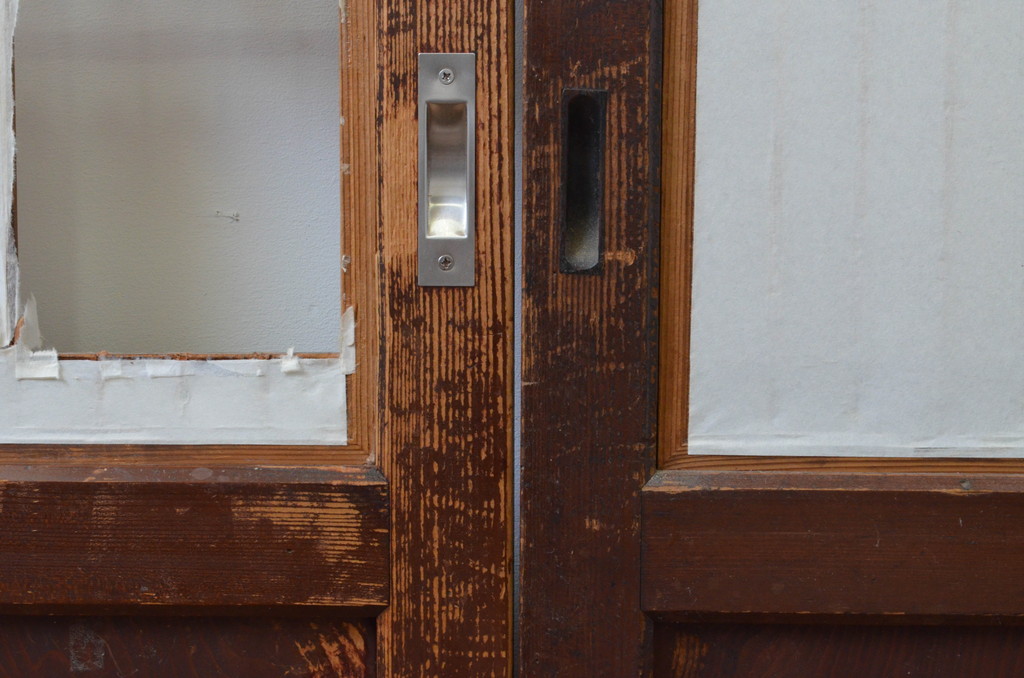 アンティーク建具　和の情緒を演出する幅広障子帯戸2枚セット(引き戸、板戸、障子戸、組子)(R-067530)