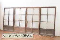 アンティーク建具　上手物!!　富山産　総欅(ケヤキ)材　裏側まで漆塗りの格子蔵戸1枚(引き戸、玄関戸、格子戸)(R-080225)