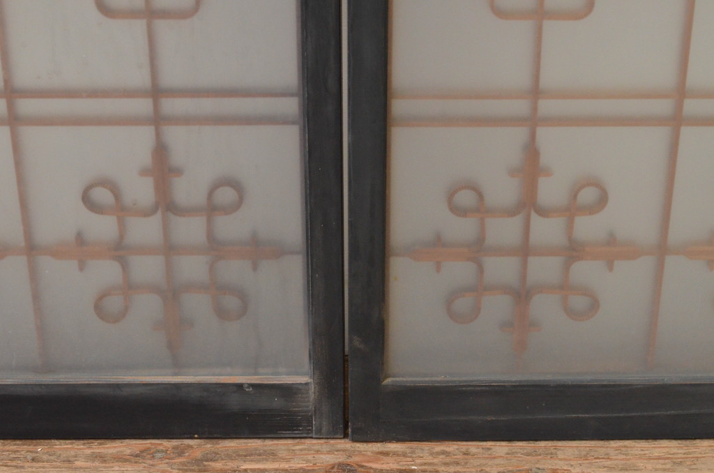 アンティーク建具　両面ガラス　和モダンの雰囲気が魅力的な書院窓2枚セット(書院戸、ガラス戸、引き戸)(R-067565)　　