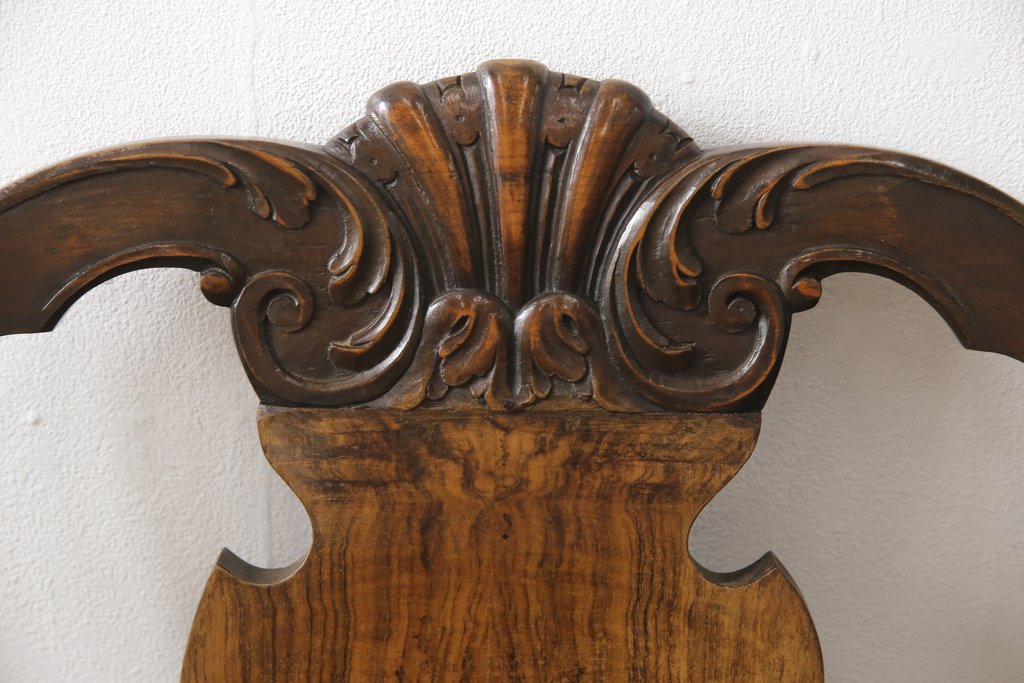 イギリスアンティーク　彫りの装飾が美しい!バルボスレッグが目を引くチェア4脚セット(ダイニングチェア、椅子)(R-051602)
