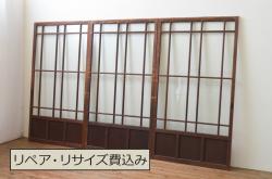 アンティーク建具　大正ロマン　レトロな雰囲気漂うガラス窓2枚セット(引き戸、ガラス戸)(R-067196)