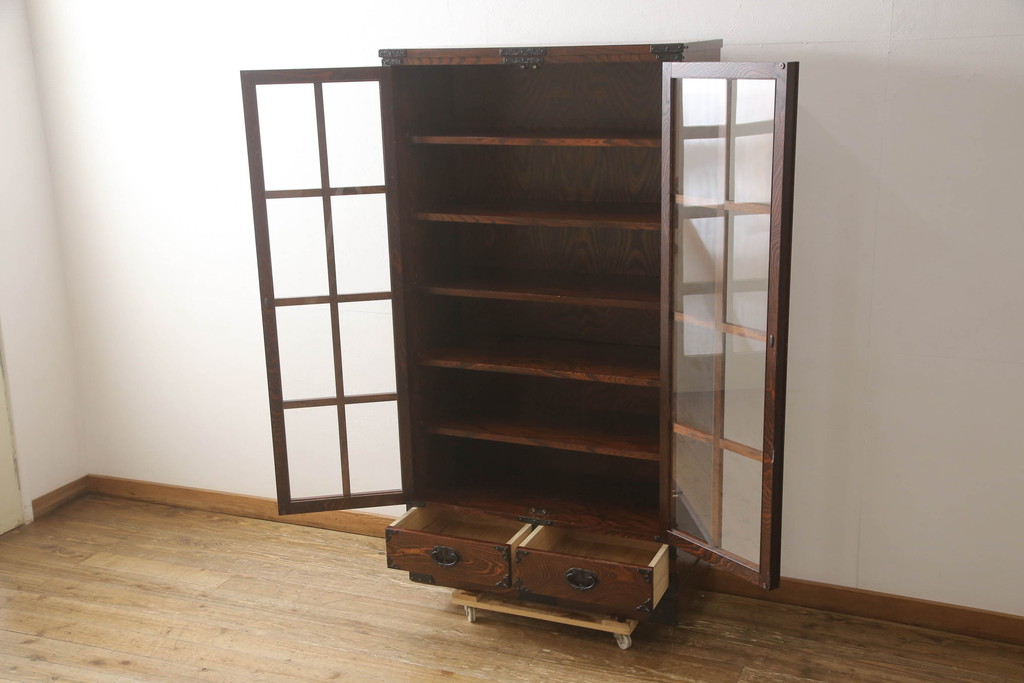 中古　美品　岩谷堂箪笥　和モダンスタイルのお部屋におすすめなブックケース(書棚、本箱、飾り棚、収納棚、戸棚、キャビネット)(R-067327)