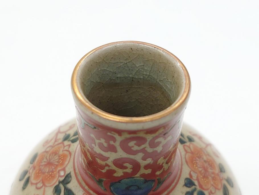 大正〜昭和初期　古代寫九谷焼　納賀花山　色絵　金彩　唐子図　花瓶2点セット(共箱付き、花山造、花山堂、花器、花入、和食器)(R-063078)
