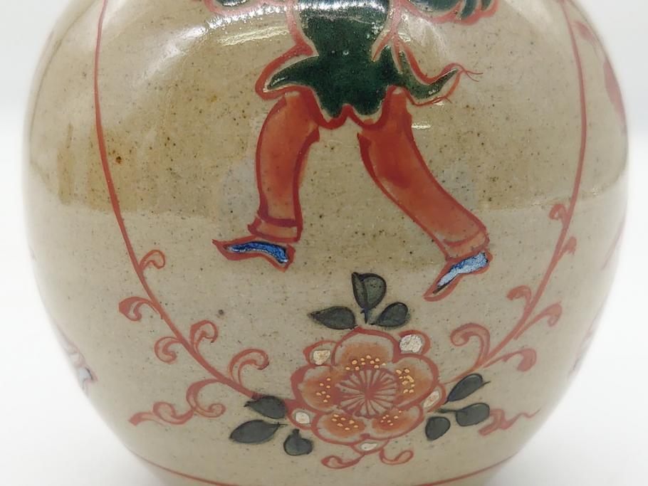 大正〜昭和初期　古代寫九谷焼　納賀花山　色絵　金彩　唐子図　花瓶2点セット(共箱付き、花山造、花山堂、花器、花入、和食器)(R-063078)