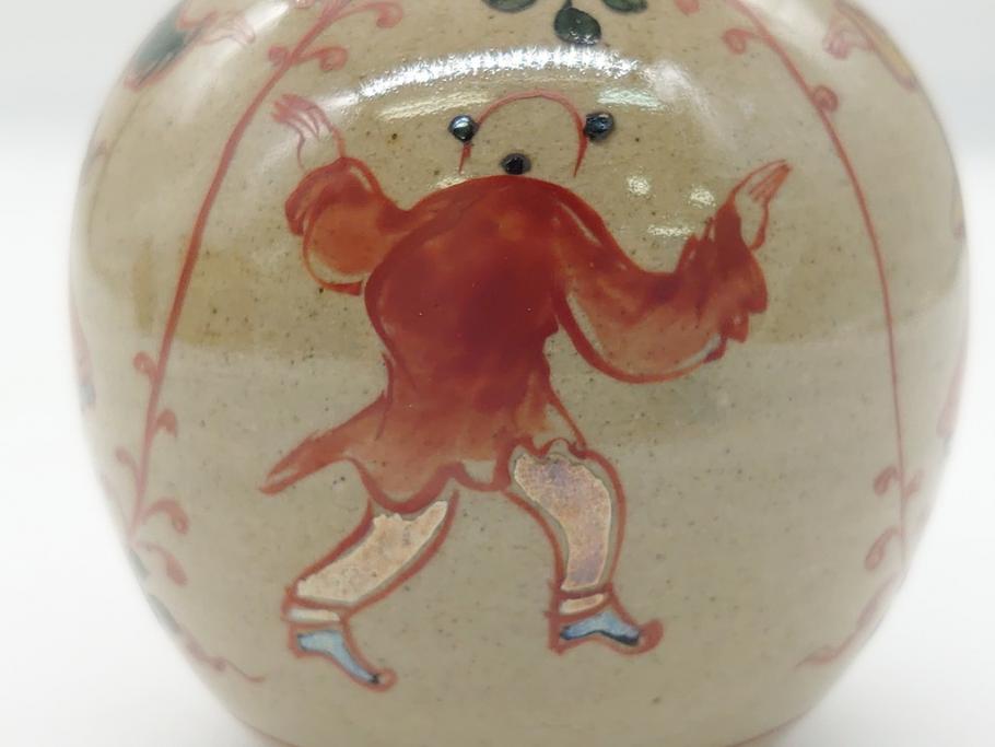 大正〜昭和初期　古代寫九谷焼　納賀花山　色絵　金彩　唐子図　花瓶2点セット(共箱付き、花山造、花山堂、花器、花入、和食器)(R-063078)