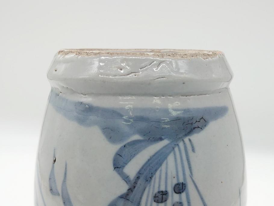 江戸期 古伊万里 染付 二耳花瓶(花入、花器)(R-063094