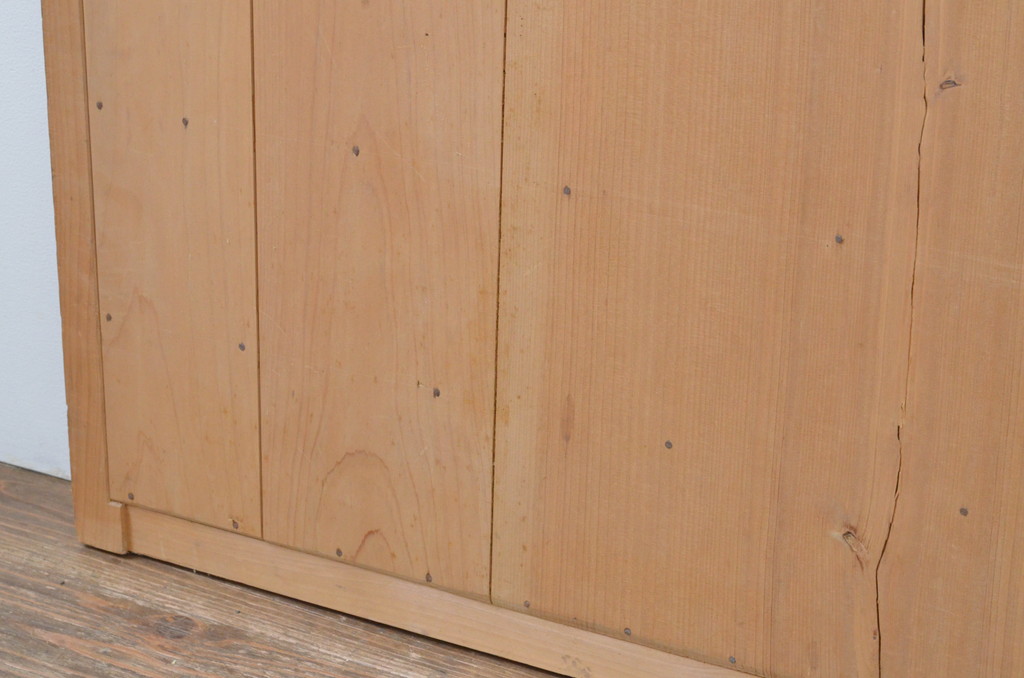 アンティーク建具　横桟　明るい木味であたたかな空間を演出する格子窓2枚セット(格子戸、引き戸、舞良戸、まいらど)(R-067578)