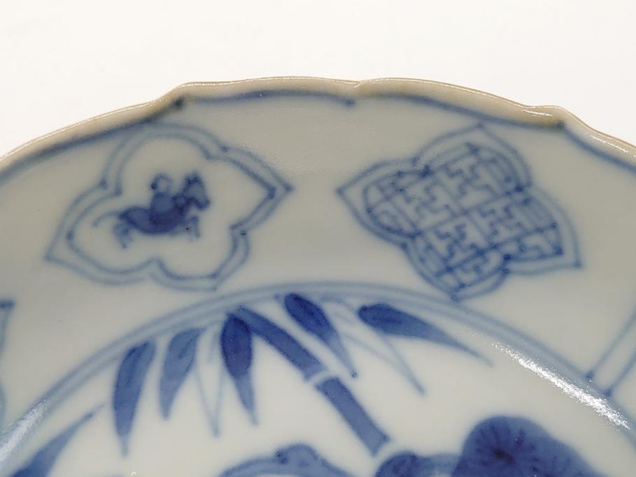 江戸期 上手物 古伊万里 染付 松竹梅文 角福 3.6寸 約11cm 稜花