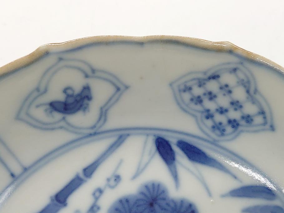 江戸期 上手物 古伊万里 染付 松竹梅文 角福 3.6寸 約11cm 稜花