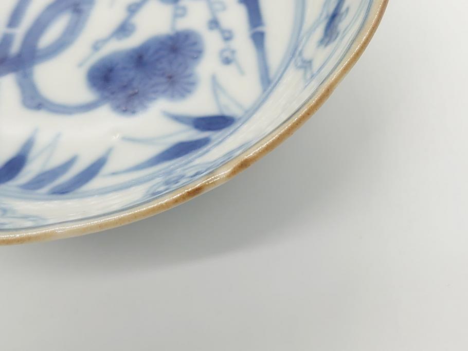 江戸期 上手物 古伊万里 染付 松竹梅文 角福 3.6寸 約11cm 稜花