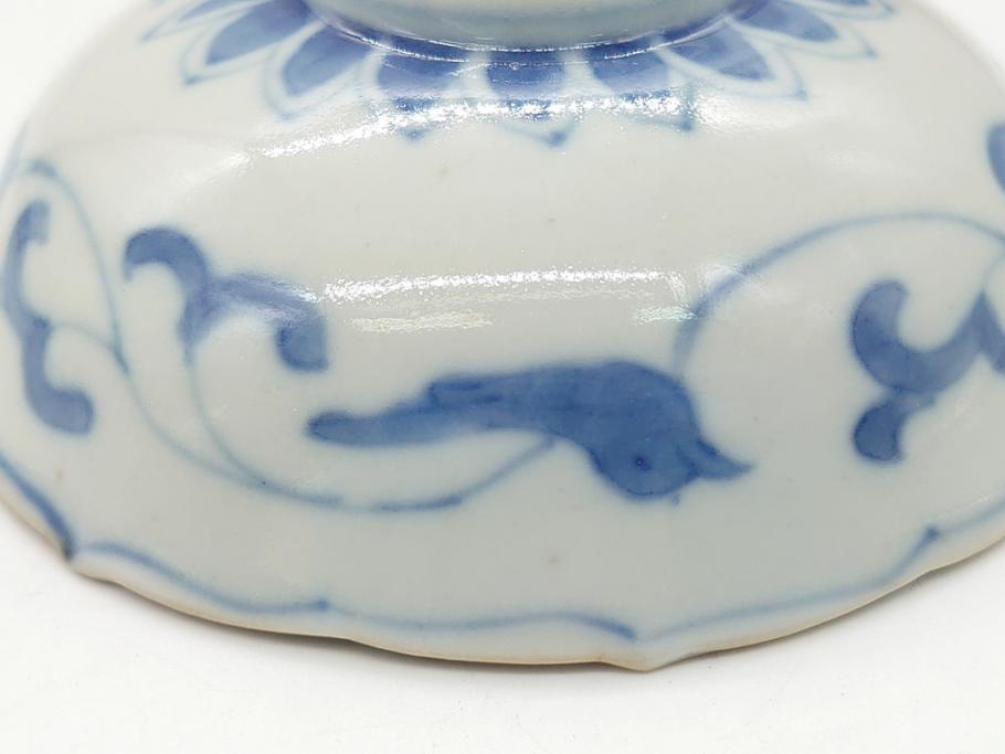 江戸期 上手物 古伊万里 染付 松竹梅文 角福 3.6寸 約11cm 稜花