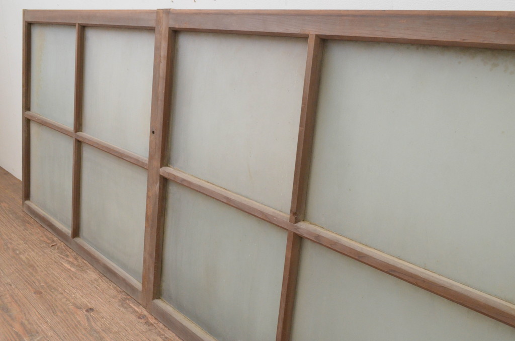アンティーク建具　昭和レトロな雰囲気が漂うガラス窓2枚セット(ガラス戸、引き戸)(R-067579)