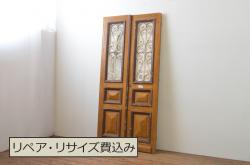 ビンテージ建具　片面ガラス　和の雰囲気溢れる格子欄間1枚(明り取り、明かり取り、ヴィンテージ)(R-071121)