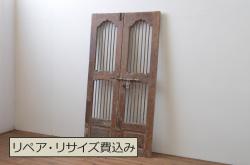 アンティーク建具　木の味わいを活かした空間づくりにおすすめなガラス戸2枚セット(窓、引き戸、建具)(R-048143)