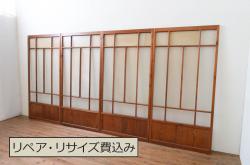 アンティーク建具　昭和中期　ヒノキ材　すりガラス　ノスタルジックな雰囲気が魅力の木製ドア(ガラス扉)(R-044948)