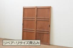 アンティーク建具　大正ロマン 鏡板　欅(ケヤキ)材　古い洋館の親子ドア1対2枚セット (両開きドア、木製扉、玄関ドア)(R-071105)