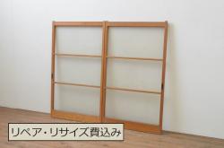 アンティーク建具　両面ガラス　和モダンな雰囲気づくりにおすすめの書院戸4枚セット(窓、組子、引き戸、ガラス戸)(R-068886)