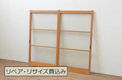 アンティーク建具　時代の流れを感じる木味が魅力の横桟板戸窓2枚セット(引き戸、格子戸、舞良戸)(R-067711)