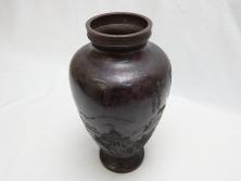 双泉堂　山水図　雷紋　紫斑銅　銅花瓶(斑紫銅、花器、花入、花生、記念品、大正九年三月)(R-063166)