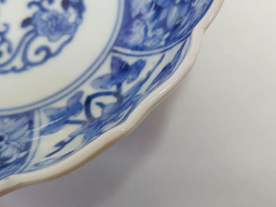 江戸期　古伊万里　染付　渦福　なます皿　4.7寸・4.9寸　お料理を華やかに引き立ててくれる皿6枚セット(花唐草、輪花皿、変形皿、小皿、豆皿、中皿、銘々皿、取り皿、和皿、和食器、四寸七分、四寸九分)(R-081679)
