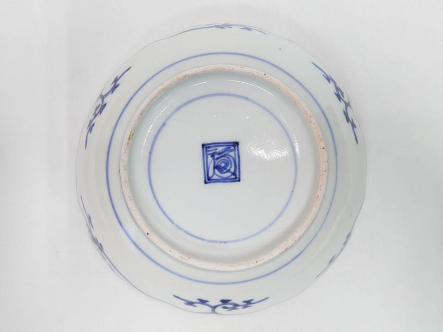 江戸期　古伊万里　染付　渦福　なます皿　4.7寸・4.9寸　お料理を華やかに引き立ててくれる皿6枚セット(花唐草、輪花皿、変形皿、小皿、豆皿、中皿、銘々皿、取り皿、和皿、和食器、四寸七分、四寸九分)(R-081679)