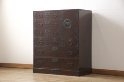 アンティーク家具　前面ヒノキ・ケヤキ材　収納箪笥キャビネット(テレビ台、水屋箪笥)(R-036688)