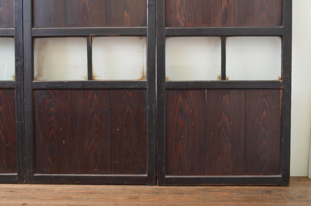 アンティーク建具　和モダンな空間を演出するガラス帯戸4枚セット(引き戸、板戸)(R-067538)
