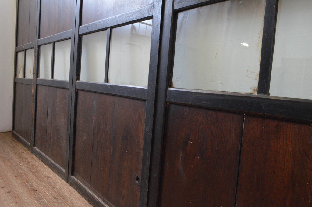 アンティーク建具　和モダンな空間を演出するガラス帯戸4枚セット(引き戸、板戸)(R-067539)