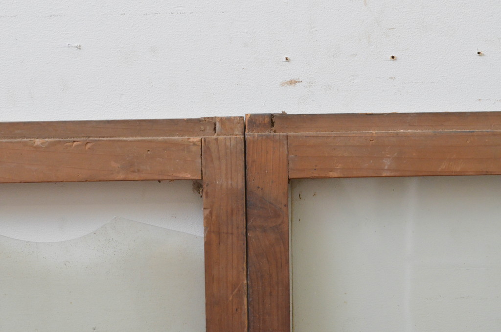 アンティーク建具　使い込まれた木味が魅力のガラス窓2枚セット(ガラス戸、引き戸)(R-067823)