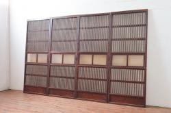 アンティーク建具　上手物!!　和の風情が感じられる裏障子付きの幅狭格子戸4枚セット(障子戸、引き戸)(R-080646)