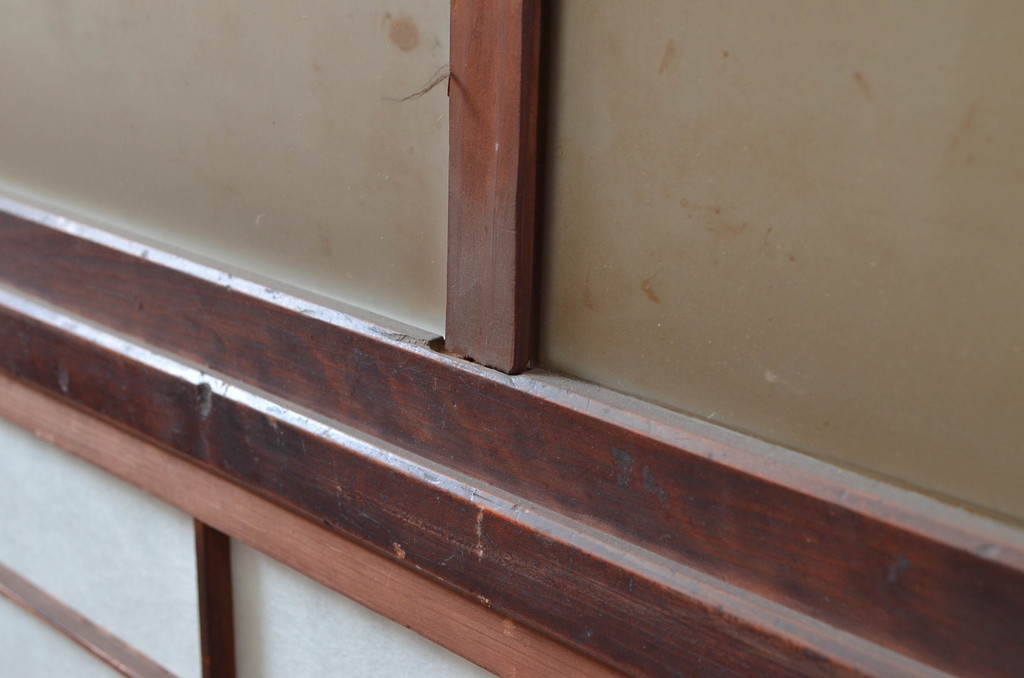 アンティーク建具　上手物!!　和の風情が感じられる裏障子付きの幅狭格子戸4枚セット(障子戸、引き戸)(R-080646)