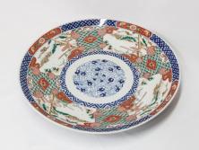 上手物　江戸期　古伊万里　色絵　山水松鶴　富士山　約56cm　1尺8寸　緻密な美しい絵付けに見惚れる大皿(尺皿、風景、和皿、和食器、一尺八寸)(R-081867)　