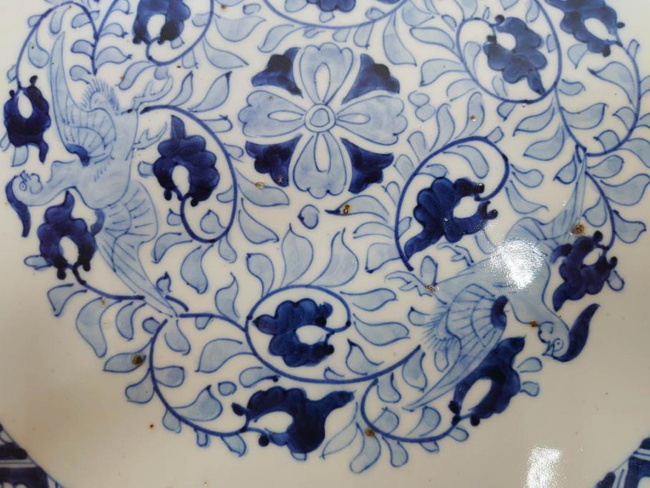 上手物　江戸期　古伊万里　色絵　山水松鶴　富士山　約56cm　1尺8寸　緻密な美しい絵付けに見惚れる大皿(尺皿、風景、和皿、和食器、一尺八寸)(R-081867)　