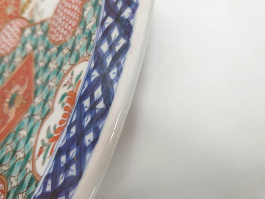 上手物　江戸期　古伊万里　色絵　山水松鶴　富士山　約56cm　1尺8寸　緻密な美しい絵付けに見惚れる大皿(尺皿、風景、和皿、和食器、一尺八寸)(R-081867)　