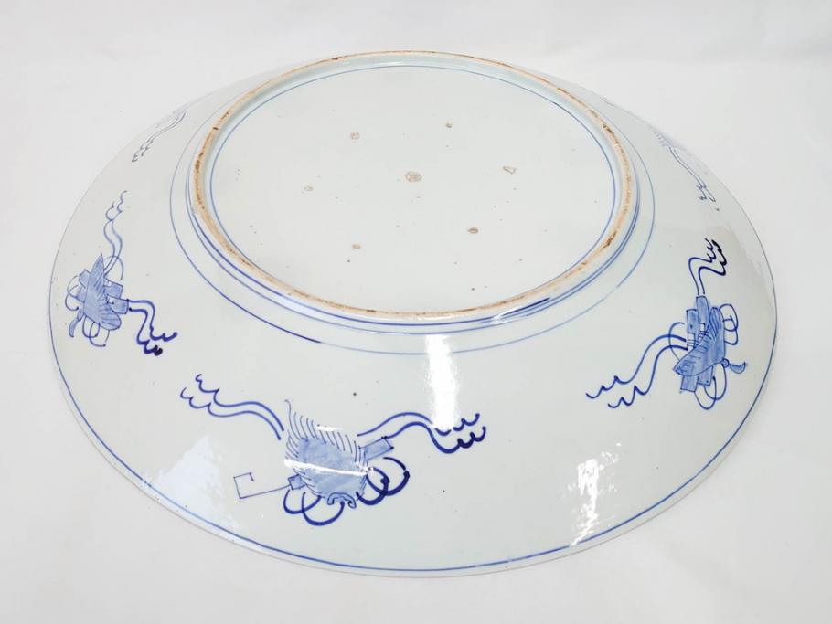 上手物　江戸期　古伊万里　色絵　山水松鶴　富士山　約56cm　1尺8寸　緻密な美しい絵付けに見惚れる大皿(尺皿、風景、和皿、和食器、一尺八寸)(R-081867)　