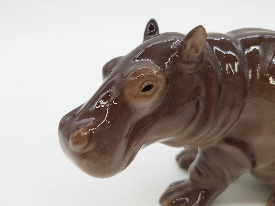 ドイツ　Goebel(ゲーベル)　Nymphenburg(ニンフェンブルグ)　カバ　生き生きとした造形が魅力のフィギュリン3点セット(動物、置物、オブジェ、ディスプレイ)(R-081868)