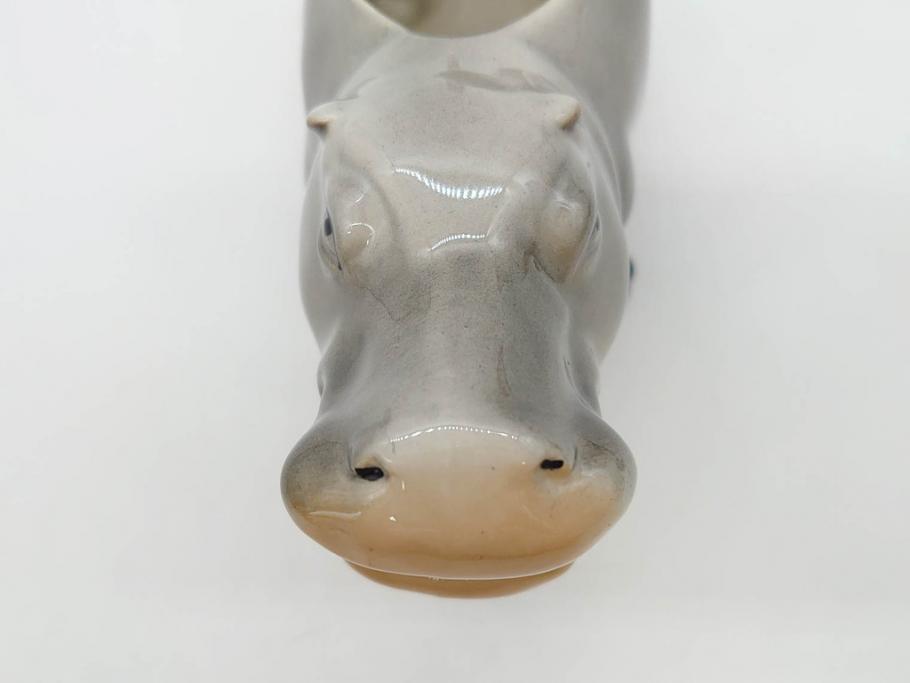ドイツ　Goebel(ゲーベル)　Nymphenburg(ニンフェンブルグ)　カバ　生き生きとした造形が魅力のフィギュリン3点セット(動物、置物、オブジェ、ディスプレイ)(R-081868)