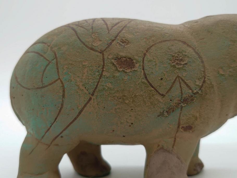 イギリス　BMP(大英博物館?)　カバ　存在感のある置物3点セット(青いカバ、エジプト、動物、アニマル、オブジェ、ディスプレイ)(R-081871)