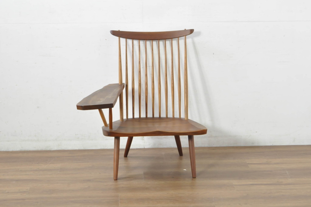 和製ヴィンテージ　小田急ハルク購入　ジョージナカシマ　LOUNGE ARM(ラウンジアーム)　One Arm(ワンアーム、片肘)　CN103　モダンに洗練された右アーム付きラウンジチェア(ジョージ・ナカシマ、アームチェア、イス、椅子、板座チェア、ビンテージ)(R-080693)