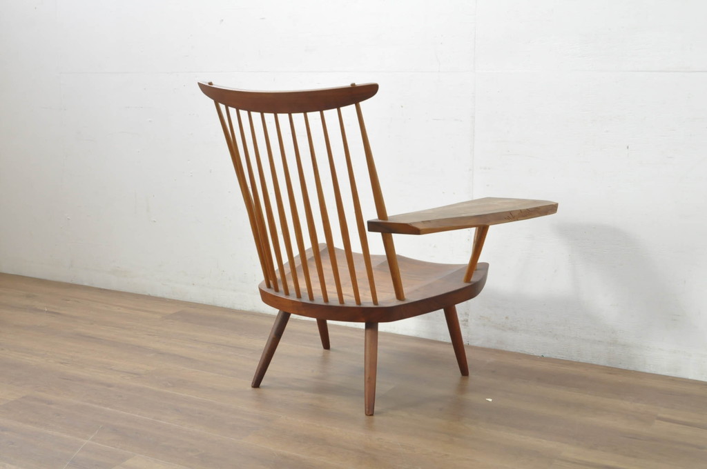 和製ヴィンテージ　小田急ハルク購入　ジョージナカシマ　LOUNGE ARM(ラウンジアーム)　One Arm(ワンアーム、片肘)　CN103　モダンに洗練された右アーム付きラウンジチェア(ジョージ・ナカシマ、アームチェア、イス、椅子、板座チェア、ビンテージ)(R-080693)