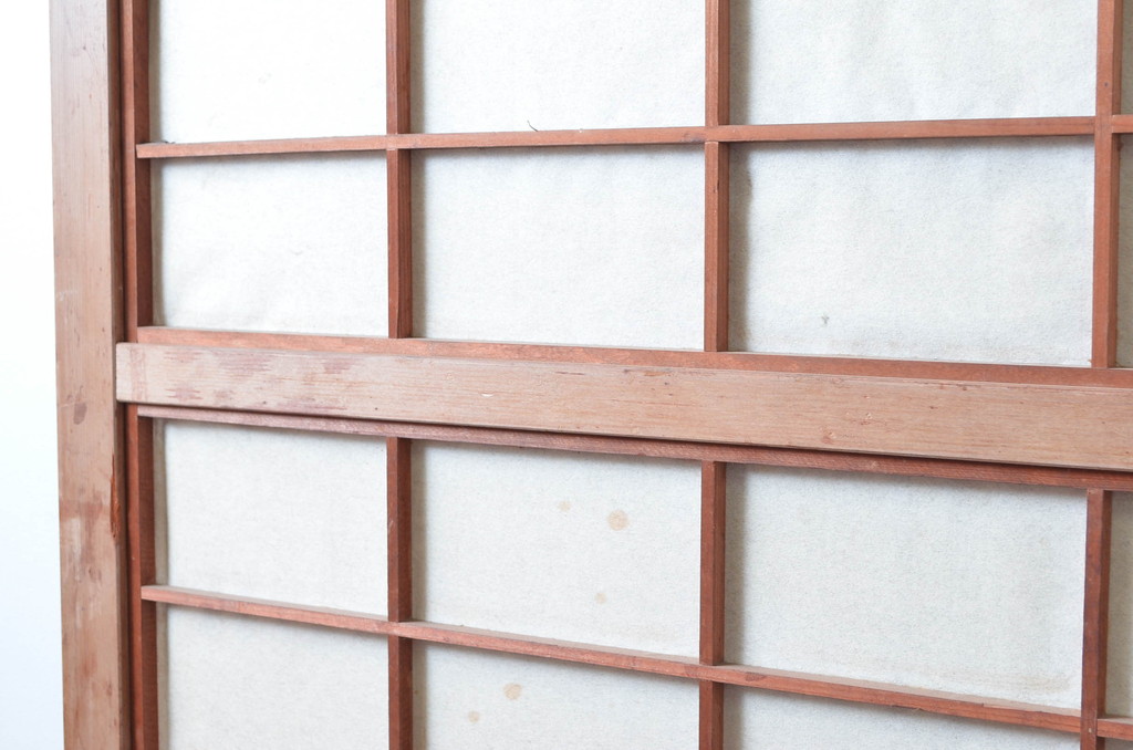 アンティーク建具　裏障子付き　和風の空間づくりにおすすめな格子戸2枚セット(ガラス帯戸、引き戸、建具)(R-080650)