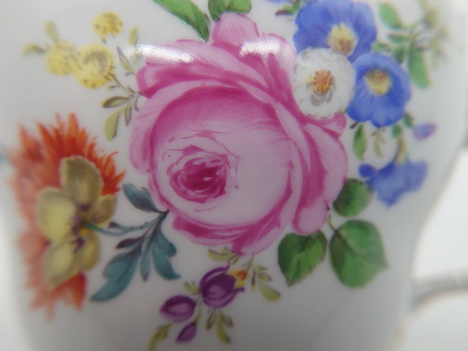 ドイツ　マイセン　Meissen　五つ花　メイン　ピンクローズ　ベーシックフラワー　気品あふれるコーヒーカップ&ソーサー(共箱付き、洋食器、西洋陶磁器、C&S)(R-061069)