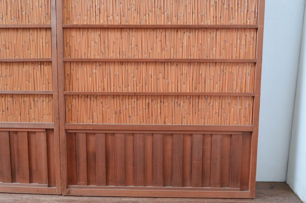 アンティーク建具　上手物!!　腰板無双付き!透かし彫りの桐紋が上品な夏戸4枚セット(引き戸、簾戸、簀戸、葭戸、すど、夏障子)(R-080976)
