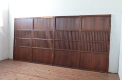 アンティーク建具　上質な和の空間を演出する無双戸4枚セット(無双帯戸、引き戸、格子戸、板戸、帯戸)(R-080974)