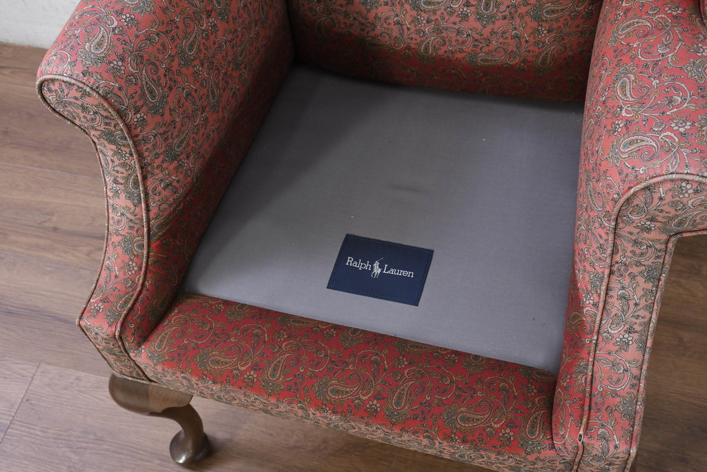 アメリカビンテージ　激レア!!幻の逸品　Ralph Lauren Home(ラルフローレン ホーム)　退色あり　クラシカルな雰囲気漂うウィングバックチェア(ウイングバックチェア、ラウンジチェア、一人掛けチェア、1人掛け、1P、ヴィンテージ)(定価約130万円)(R-081797)
