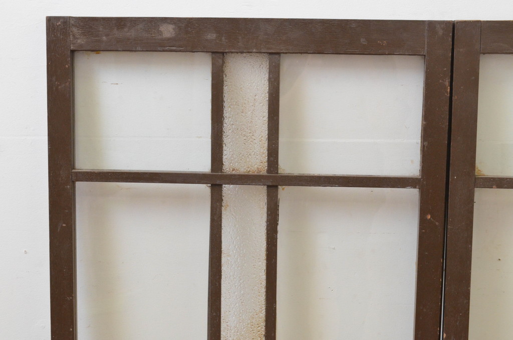 アンティーク建具　ダイヤガラス入り　大正ロマンの雰囲気溢れる両開きガラス窓1対(2枚セット、ガラス戸、引き戸)(R-067826)
