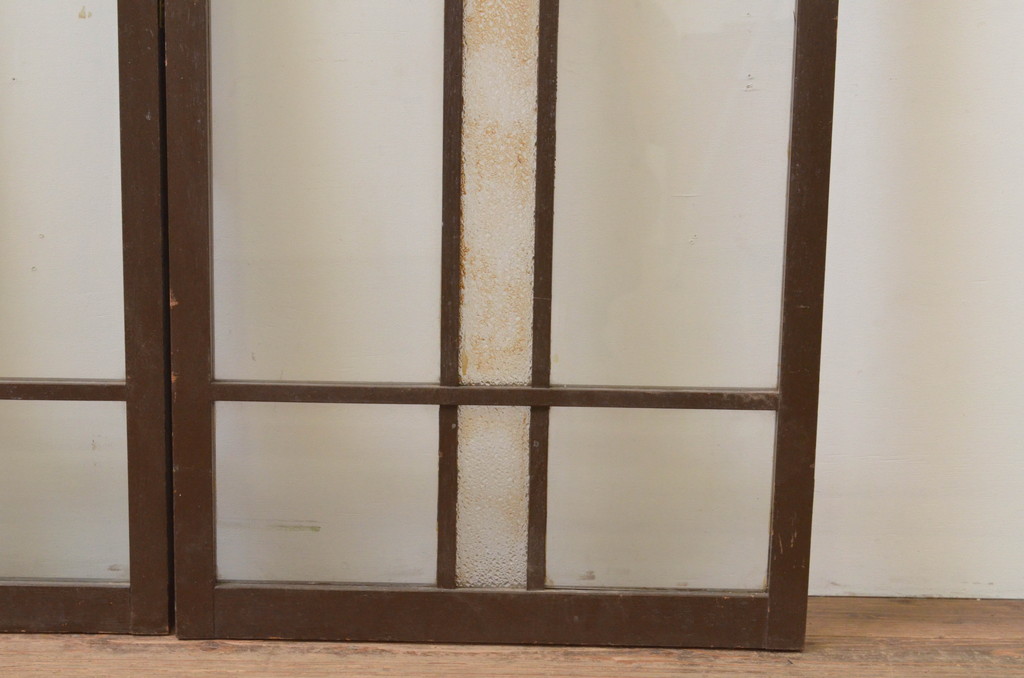 アンティーク建具　ダイヤガラス入り　大正ロマンの雰囲気溢れる両開きガラス窓1対(2枚セット、ガラス戸、引き戸)(R-067826)