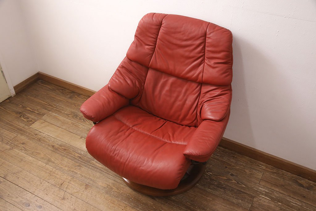 中古　EKORNES(エコーネス)　本革　オットマン付き　ストレスレス レノ クラシック(M)(アームチェア、リクライニングチェア、椅子)(定価約37万9千円)(R-050810)